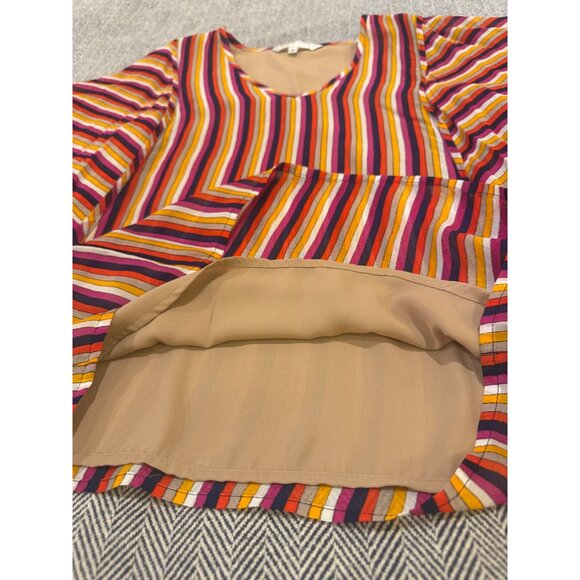 Trina Turk Striped Flutter Sleeve V-Neck Blouse S Multicolor Sheer Lined Womens - Picture 6 of 11